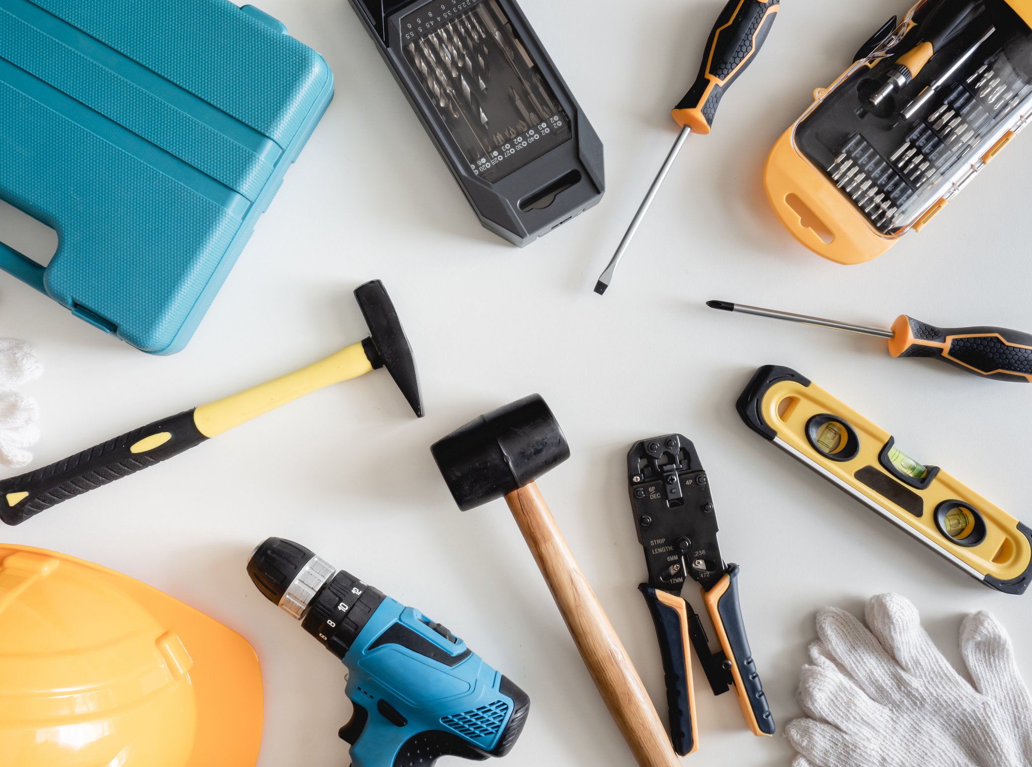 handyman tools on white table